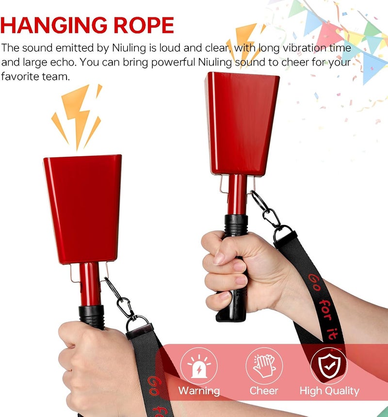 Mardili 10 Inch Cowbells with Handle, Cheering Bell Noice Maker for Sporting Events-Football Games, Stadiums, Chimes Percussion Musical Instruments Call Bell Alarm 2 Pack (red) - Image 4